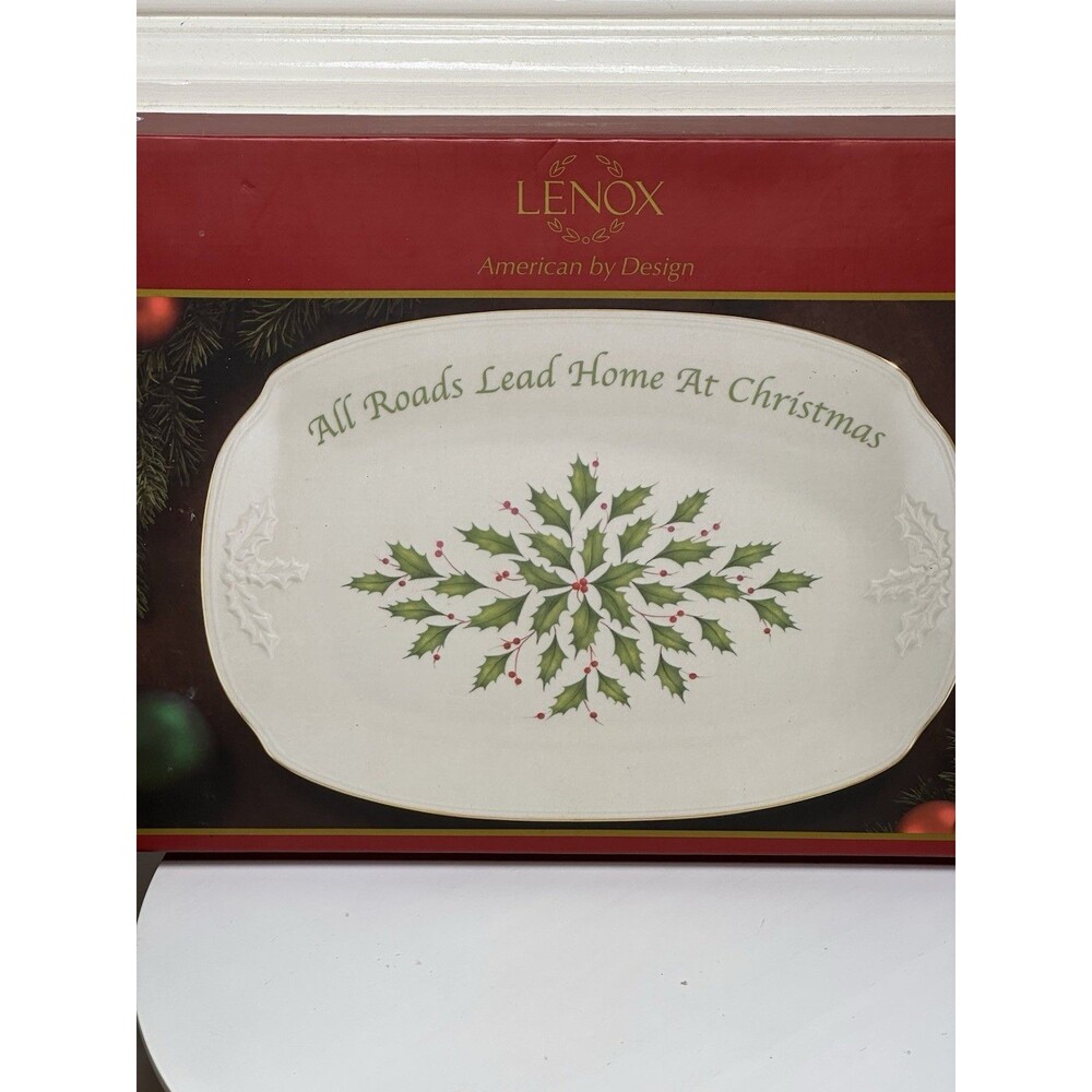Lenox Christmas Platter All Roads Lead Home at Christmas Holly 10.5" x 14"